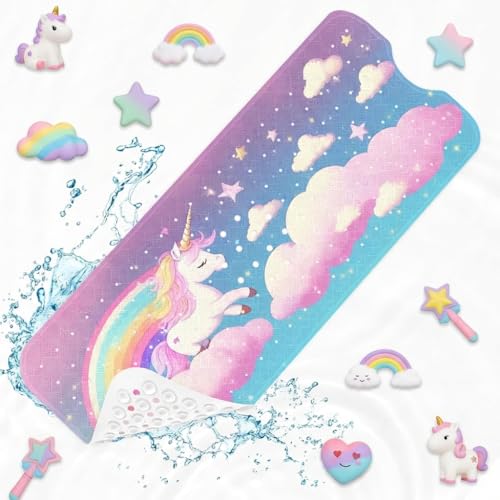Rainbow Unicorn Clouds Bathtub Shower Mat Pink Heaven Kawaii Cute Non-Slip Tub Extra Long Bath Floor 40X16 Inch Machine Washable for Bathroom Tub Bath Mat for Toddler and Baby - color: Cute Rainbow Unicorn