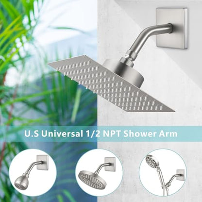 Shower Arm with 3.5" Flange, 6 Inch Wall Mount Replacement Shower Head Arm For Fixed Shower Heads and Handheld Showerhead, Brushed Nickel - color: Brushed Nickel, style: 6 Inch