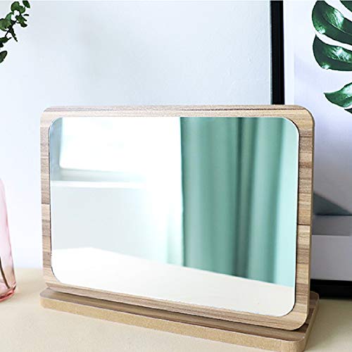 Aestivate Rectangle Compact Table Mirror Standing Wood Framed Mirror Desktop Mirror 90 Degree Rotating Mirror for Makeup Cosmetic (Vertical Rectangle) - size: 8.2"L x 6.6"W