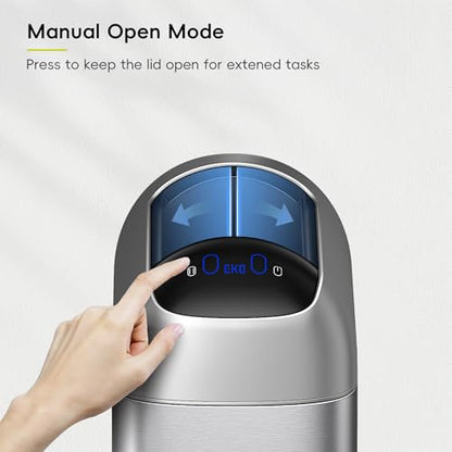 EKO Astro Slim Sensor Trash Can, 10L / 2.6 Gallon Touchless Garbage Bin with Soft-Close Retractable Wing Lid, Motion Sensor Stainless Steel Trash Can for Bathroom, Kitchen and Office, Waterproof - size: Astro 10L-Matte Stainless