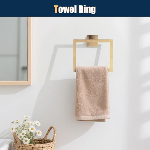 10 Pcs Gold Bathroom Hardware Accessories Set 23.6 Inch Wall Mounted | Bath Towel Bar Kit with Square Towel Racks Ring and Towel Hooks, Paper Holder, 304 Stainless Steel - color: Gold