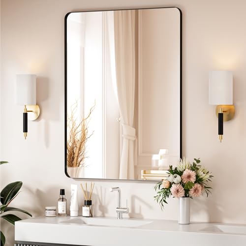 Black Bathroom Mirror 40X30 Inch Bathroom Vanity Mirror for Wall, Metal Frame Large Mirror, Tempered Glass, Modern Wall Mirror for Bathroom, Farmhouse, Horizontally or Vertically Hanging - color: Black, size: 40"L x 30"W
