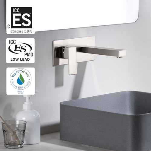 SUMERAIN Brushed Nickel Bathroom Sink Faucet Wall Mount | Rough-in Valve Included, Left-Handed, Single Handle - color: Brushed Nickel, size: Left-Handed