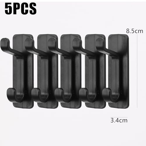 5PCS Self-Adhesive ABS Wall Hooks Bathroom Towel Clothes Hanging Hooks, No-Drill Easy Installation Water-Proof, 8.5 * 3 * 3.4cm, Black - color: Black