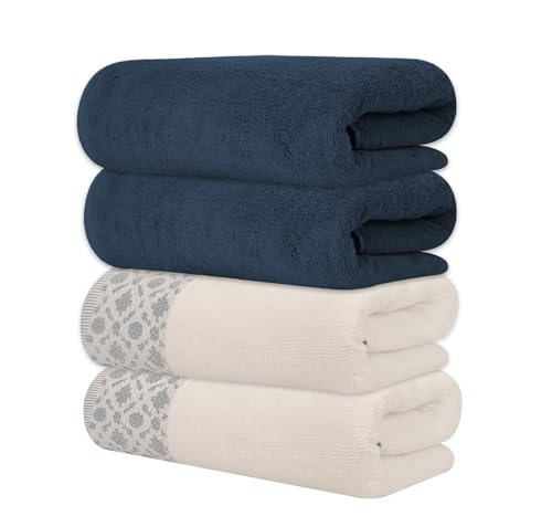 ELITE 4 Pack Luxury Jacquard Bath Towel Set – 100% Cotton, 600 GSM Ultra Soft & Absorbent Towels – Elegant Floral Pattern – 4 Large Bath Towels 27"x54" for Bathroom, Gift Spa & Hotel (China Blue) - color: China Blue