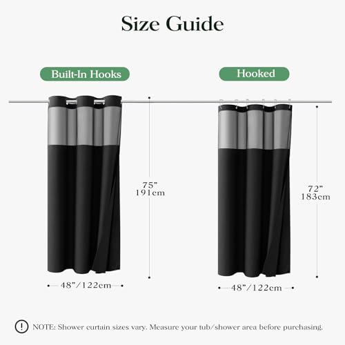 Black Hook Free Waffle Shower Curtain & Snap-in Fabric Liner,48x75 | Less Time to install, 3 in 1 Fabric Shower Curtain and Liner Set with Magnets, Stall, Shower Curtains for Bathroom - color: A Black, size: 48"W x 75"L (Pack of 1)