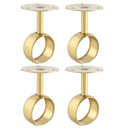 Alise Curtain Rod Holders Bracket 2''Dia,Closet Rod Holders Wall Mount | Ceiling Mounted Curtain Rod Flange Brackets,Ceiling Curtain Rods Brackets for Bathroom,Stainless Steel,Gold Finish,4 Pcs - color: Golden Finish, size: 51mm/2-Inch Dia.