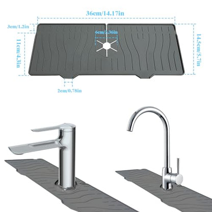 Kitchen Sink Splash Guard,Silicone Faucet Mat Splash Catcher,Kitchen Faucet Mat, Multipurpose for Kitchen Dish Drying Mats Sponge Holder and Bathroom Countertop Protect - color: Gray-5