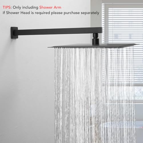 16 Inch Shower Head Extension Arm with Flange, Shower Rod, Black | Square Straight Rain Showerhead Extended Arms, Shower Pipe Extender Arm Replacement, Wall Mounted, SUS304 Stainless Steel - color: Black