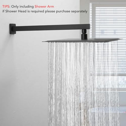 16 Inch Shower Head Extension Arm with Flange, Shower Rod, Black | Square Straight Rain Showerhead Extended Arms, Shower Pipe Extender Arm Replacement, Wall Mounted, SUS304 Stainless Steel - color: Black