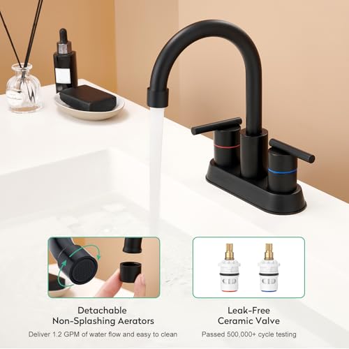 Faustina Matte Black Bathroom Faucet, 4 Inch Centerset Bathroom Faucets for Sink 2 Hole 3 Holes，Two Handles 304 Stainless Steel Faucet with Pup up Drain and 2 cUPC Water Supply Lines for RV Vanity - color: Black, style: Modern Centerset