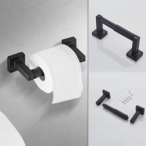 Matte Black Bathroom Hardware Set 4 Pieces,Towel Bar Set Stainless Steel Wall Mounted, Includes 16In Hand Towel Bar, Towel Ring, Robe Towel Hooks,Toilet Paper Holder, Bathroom Towel Rack Set - color: Matte Black, size: 16Inch