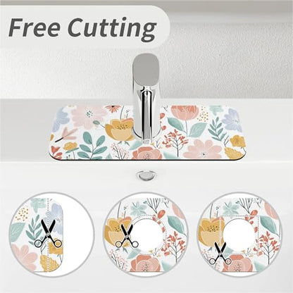 Kitchen Sink Splash Guard，Pastel flowers and leaves-1 Faucet Mat Sink Gadgets-Super Absorbent Fast Drying Mat Drip Catcher for Kitchen, Bathroom,Sink Mat, Dish Drying Mat, Bathroom(15" X 5.5" ) - color: Pastel flowers and leaves-1