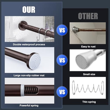 Ausemku Shower Curtain Rod 32-80 Inch Adjustable - 1 Inch Diameter Heavy Duty No drill Spring Tension Shower Rod, Non-Slip Rustproof Telescopic Rod for Bathroom, Brown - color: Brown, size: 32-80 Inches