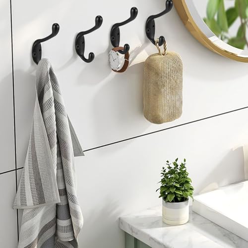 Coat Hooks 5 Pack-Heavy Duty Wall Mounted Matte Black Door Hooks Double Prong Hooks for Hanging Clothes/Towels/Key-Suitable for Bedroom/Bathroom/Entryway and Replaced - color: Matte Black