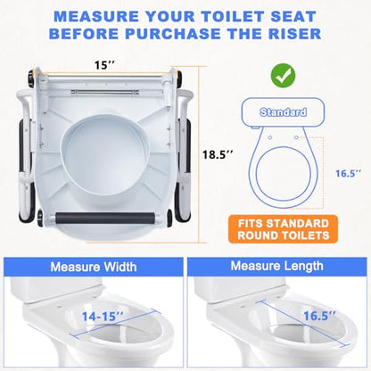 5'' Round Raised Toilet Seat with Handles, Adjustable Height | 3 Adjustable Heights (1.9/3.4/5'')|Fits Standard Round Toilets|with Lid|300lbs|Flip-up Armrests|for Seniors Post-surgery