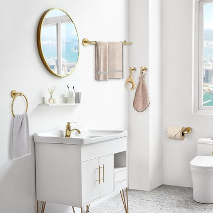TQKAG 5 Piece Bathroom Accessories Set Brushed Gold Bathroom Hardware Set 23.6 Inch Bath Towel Bar Set SUS304 Stainless Steel Towel Rack Set - color: Brushed Gold, size: 5-Pieces Set