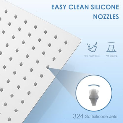 16 inch Large Rain Shower Head Ceiling Mounted - All Metal 304 Stainless Steel, Full Body Rainfall Shower with 324 Silicone Nozzles - Waterfall Bathroom Square Showerheads, Chrome Polished - color: A-Chrome Polished, size: 16 Inch Square
