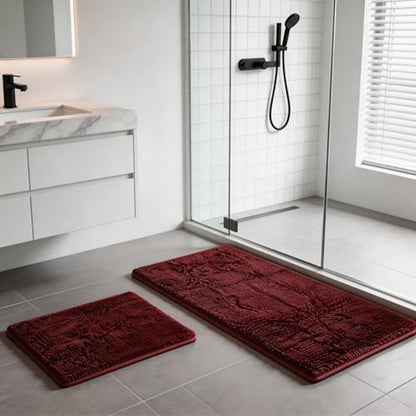 RUN HELIX Bathroom Rugs Sets 2 Piece, Luxury Shaggy Extra Thick Bathroom Rugs, Plush Non-Slip Mats for Bath Room Floor, Machine Wash, Ultra Absorbent, 32 x 20 + 24 x 16 Inches, Burgundy - color: Burgundy