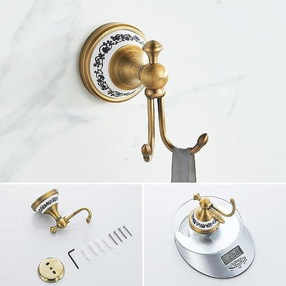 Antique Bronze Bathroom Hardware Set,Adjustable Towel Rack, Toilet Roll Paper Holder,Hand Towel Holder,Hook, Bathroom Accessories Set Wall Mounted,Porcelain Design - color: 4-piece Set