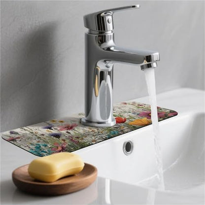 Kitchen Sink Splash Guard，wildflowers-in the meadow Faucet Mat Sink Gadgets-Super Absorbent Fast Drying Mat Drip Catcher for Kitchen, Bathroom,Sink Mat, Dish Drying Mat, Bathroom(15" X 5.5" ) - color: wildflowers-in the meadow