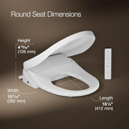 Kohler 39400-0 PureWash E835 Round-Front Electric Bidet Toilet Seat with Handheld Remote Control, Adjustable Position, Temperature and Pressure, Self Cleaning, Heated Seat, Warm Water + Air, White - size: Round