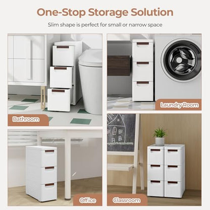 MAT EXPERT Narrow Storage Drawers, Slim Rolling Drawer Cart with Universal Wheels, Convenient Handles, Storage Organizer Utility Cart for Bedroom, Living Room, Bathroom, Kitchen (3 Drawer) - size: 3 Drawer