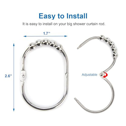 Shower Curtain Hooks Roller Shower Hooks for Curtain Chrome 12PCS | Rust Proof Stainless Steel, Shower Curtain Hangers Rings for Bathroom Shower Rods Curtains Liners, Easy Glide - color: Oval Shape - Polished Chrome