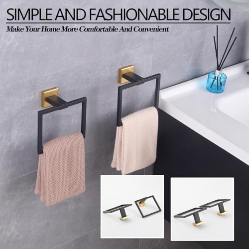 GERZWY Bathroom Hand Towel Holder Stainless Steel Towel Ring for Bath Kitchen Garage Wall Mounted (Black & Gold) JG1916-2BD - color: Black & Gold