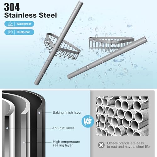 Corner Shower Caddy Tension Pole: Stainless Steel Rustproof 4-Tier Shower Organizer - 47-121 inch Adjustable Bathroom Shelves for Bathtub Shampoo Storage - Tension Rod Floor Standing Bath Rack - style: B Styel-Grey