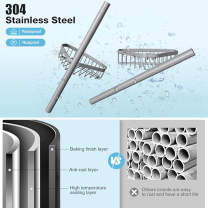 Corner Shower Caddy Tension Pole: Stainless Steel Rustproof 4-Tier Shower Organizer - 47-121 inch Adjustable Bathroom Shelves for Bathtub Shampoo Storage - Tension Rod Floor Standing Bath Rack - style: B Styel-Grey