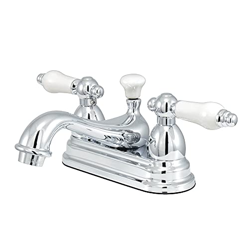 Kingston Brass KS3601PL Restoration 4-Inch Centerset Lavatory Faucet with Porcelain Lever Handle, Polished Chrome - color: Brushed Brass