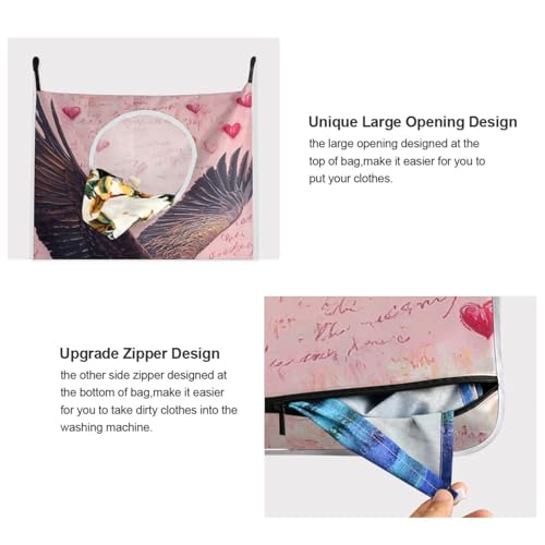 2PCS Hanging Laundry Hamper Bag Over the Door Laundry Hamper Wall Hamper Large Dirty Clothes Hamper with Stainless Steel Hooks 29.5x20Inch Bald Eagle Valentine Hearts Letters - color: Bald Eagle Valentine Hearts Letters, size: 2 PCS