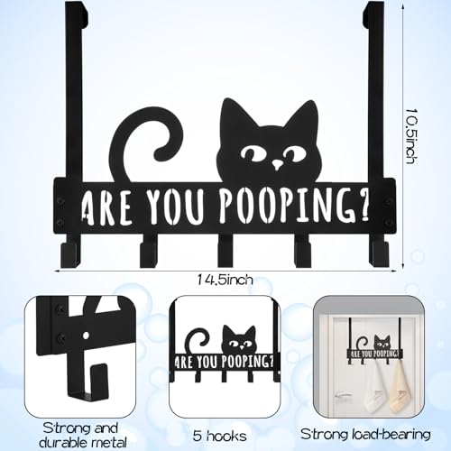 Kathfly Black Cat Over the Door Hooks Towel Hooks Heavy Duty Hanging Towel Rack Over Door Hanger, 5 Coat Hanger for Bedroom Bathroom Kitchen - color: Black, style: Cat