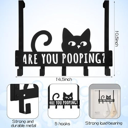 Kathfly Black Cat Over the Door Hooks Towel Hooks Heavy Duty Hanging Towel Rack Over Door Hanger, 5 Coat Hanger for Bedroom Bathroom Kitchen - color: Black, style: Cat
