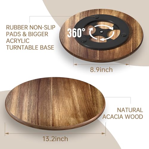 Lazy Susan for Table Top Bamboo Lazy Susan Turntable for Cabinet Kitchen Countertop Organizer for Condiment Bathroom Counter Organizer Decor Sink Tray Acacia Wood 13.2 Inch