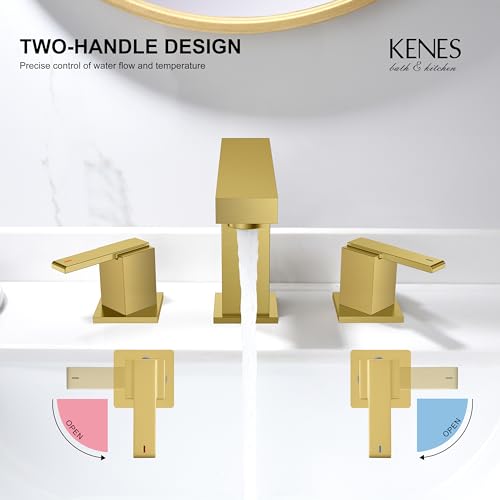 Brushed Gold Widespread Bathroom Faucet 3 Hole Vanity Faucet 2 Handle | Bathroom Sink Faucet with Pop Up Drain & Supply Lines, Lead-Free cUPC & NSF Certified, 8 Inch Faucet for Vanity Restroom Sink - color: Brushed Gold