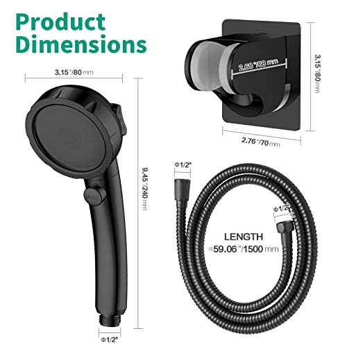 High Pressure Shower Head with Handheld, Black | On Off Shower for RV, Water Saving Shower Head with Stop Button and 3 Modes, Detachable RV Shower Head with Hose and Bracket - color: Black