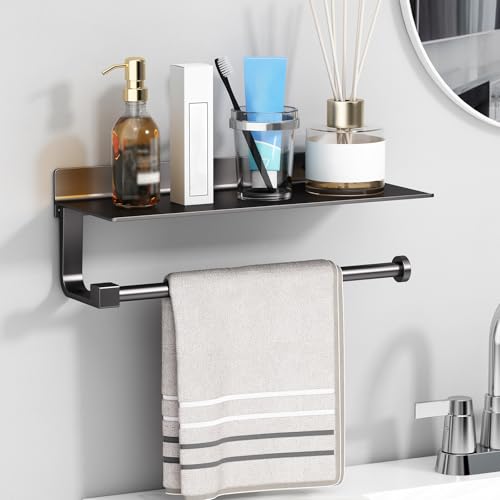 Wall Mount Paper Towel Holder with Shelf for Bathroom/Kitchen, Adhesive Hand Towel Holder, Matte Black - color: Black
