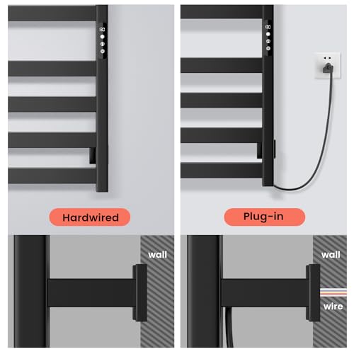 Towel Warmer 10 Bars, Stainless Steel Towel Warmer Rack | for Bathroom, Wall Mounted Towel Heater With Intelligent Touch Screen Timer, Hard Wired/Plug-In, Black - size: 10 Bars