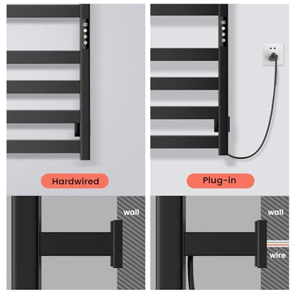 Towel Warmer 10 Bars, Stainless Steel Towel Warmer Rack | for Bathroom, Wall Mounted Towel Heater With Intelligent Touch Screen Timer, Hard Wired/Plug-In, Black - size: 10 Bars