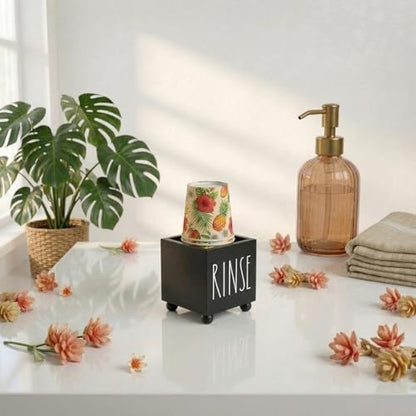 Bathroom Cup Dispenser, Farmhouse Dixie Cup Holder, 3 oz 5 oz Paper Mouthwash Cup Storage Box, Wooden Disposable Cup Caddy, Water Dispenser Cup Holder for Counter top (Black) - color: Black