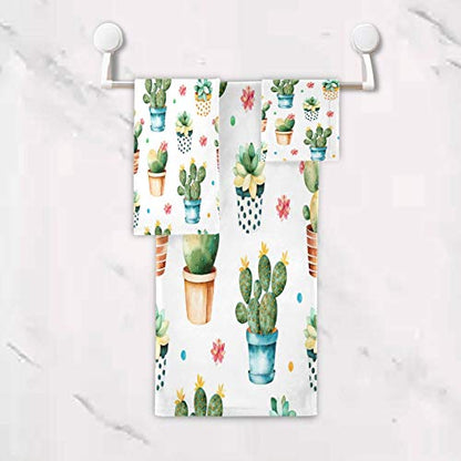 ALAZA Towel Bathroom Sets, Colorful Cactus Towels 3-Piece 1 Bath Towel 1 Washcloth 1 Hand Towel, Bath Towel Set of 3 Soft Multifuntion for Home Kitchen Hotel Gym Swim Spa - color: Multi16