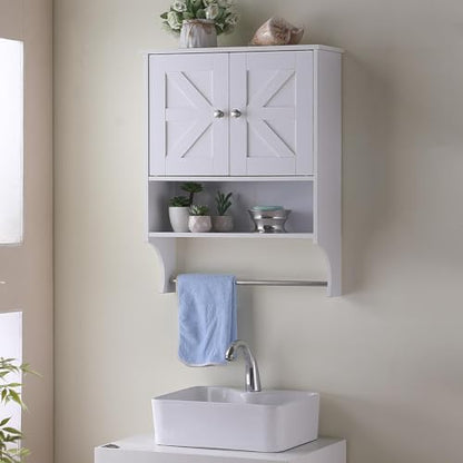 Gecheer Over-the-Toilet Storage Cabinet with 2 Doors and Adjustable Shelves, Farmhouse Style White Bathroom Cabinet, 21.65 x 7.1 x 27.6 Inches