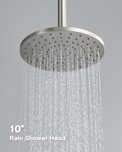 Iriber Brushed Nickel Shower head with Handheld,8"+10" Shower Faucet Set | 10 Inch Ceiling +8 Inch Wall Mount Dual Shower Heads,Push Button Diverter,3 Setting Handheld,Pressure Balance Valve Cartridge - color: Brushed Nickel 06