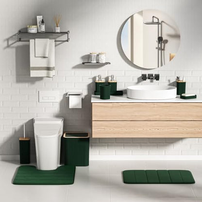 XLHOMO Bathroom Accessories Set - 25PC Green Bathroom Set, Bathroom Set with Shower Curtain and Rugs, Green Shower Curtain Set, Toilet Brush, Bathroom Trash Can - size: Bath Set+Shower Curtain+Rugs, style: Dark Green