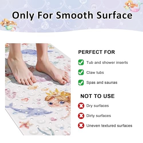 Topotdor Kids Bathtub Mat Non Slip, Tub Mat with Suction Cups 40x16 Inch | Nautical Mermaid Bath Mats for Baby , Extra Long Washable Bath Tub Mat with Drain Holes for Bathroom inside Tub - color: Pink Mermaid