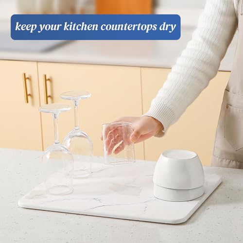 Quick Dry Stone Drying Mat for Kitchen Counter, Water-Absorbent Diatomaceous Dish Drying Mats, Multi-Purpose Stone Drying Tray for Cups Dishes Bottles
