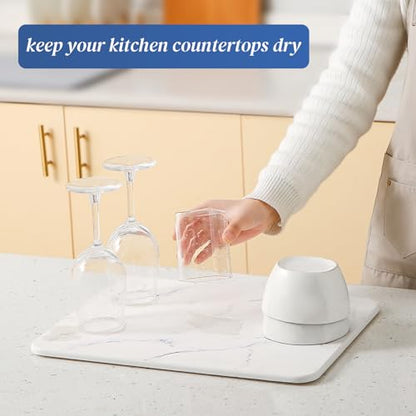 Quick Dry Stone Drying Mat for Kitchen Counter, Water-Absorbent Diatomaceous Dish Drying Mats, Multi-Purpose Stone Drying Tray for Cups Dishes Bottles