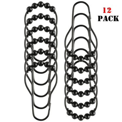 Shower Curtain Hooks Rings, Rustproof Metal Shower Curtain Rings for Bathroom Shower Rods Curtains - Set of 12, Matte Black - color: Matte Black